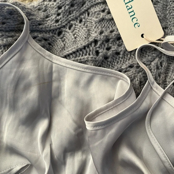 SUNDANCE Leah Mae Sweater Dress Size M Pointelle Knit Gray Long Sleeve - Picture 4 of 11